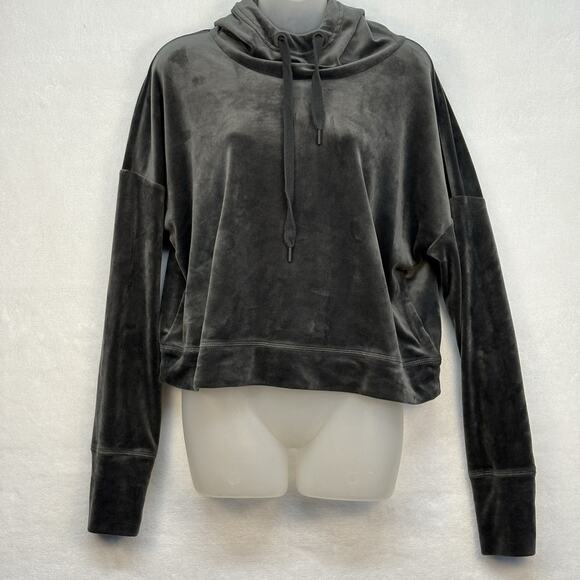 OFFLINE Aerie After Party Velour Oversized Crop Hoodie Sweatshirt Gray Size M - Picture 2 of 13